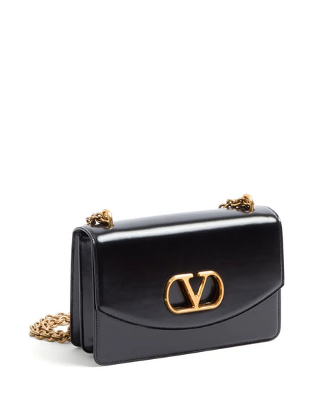Valentino Garavani Stud Sign VLogo Shoulder Bag Black Leather (Pre-Loved)