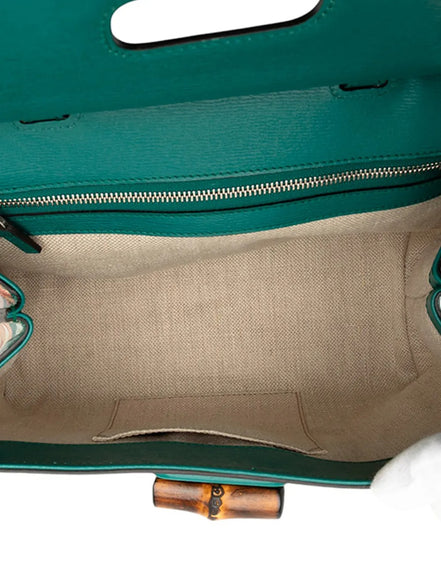 Gucci Green Floral Print Bamboo Top Handle Bag (Pre-Loved)