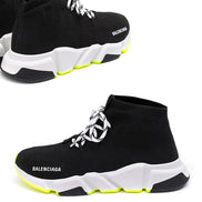Balenciaga Black and Neon Yellow Speed Lace-Up Trainers 