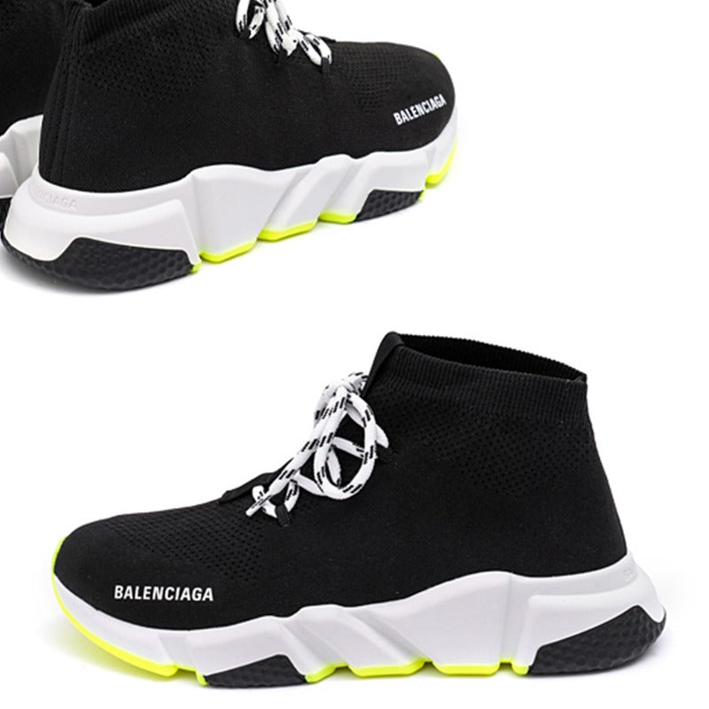 Balenciaga Black and Neon Yellow Speed Lace-Up Trainers 