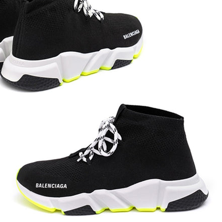 Balenciaga Black and Neon Yellow Speed Lace-Up Trainers "Unworn"