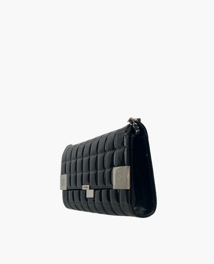 Chanel Chocolate Bar CC Clutch on Chain Black Patent Leather "Unworn"