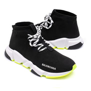 Balenciaga Black and Neon Yellow Speed Lace-Up Trainers 