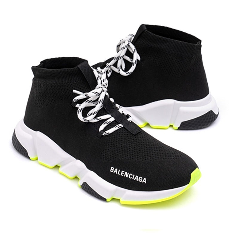 Balenciaga Black and Neon Yellow Speed Lace-Up Trainers 