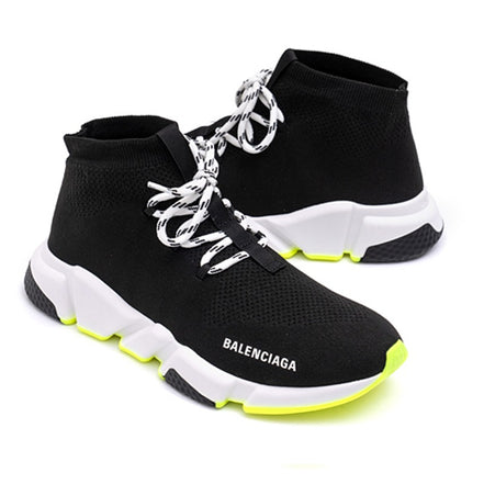 Balenciaga Black and Neon Yellow Speed Lace-Up Trainers "Unworn"