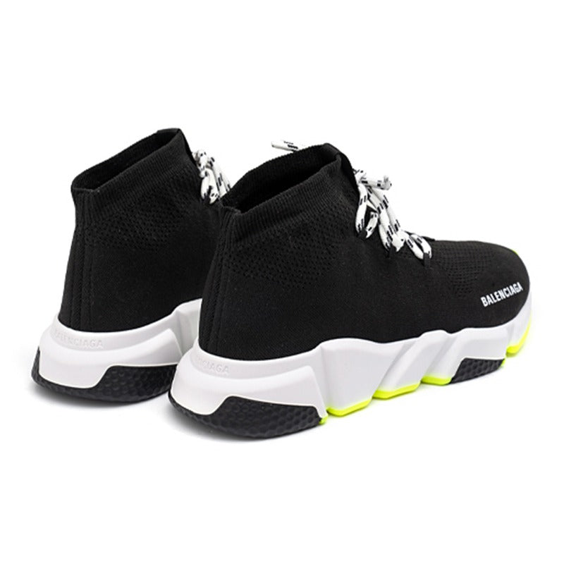 Balenciaga Black and Neon Yellow Speed Lace-Up Trainers 