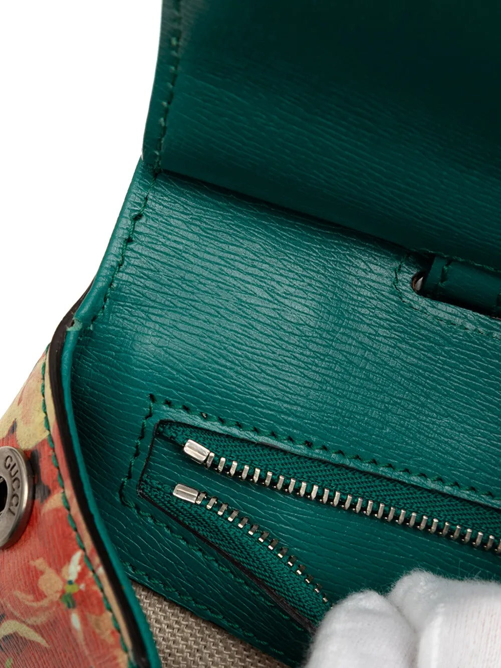 Gucci Green Floral Print Bamboo Top Handle Bag (Pre-Loved)