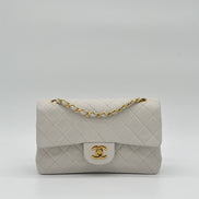 Chanel Medium Double Flap Bag White Lambskin Gold Hardware 