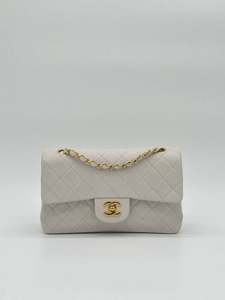 Chanel Medium Double Flap Bag White Lambskin Gold Hardware "Unworn"