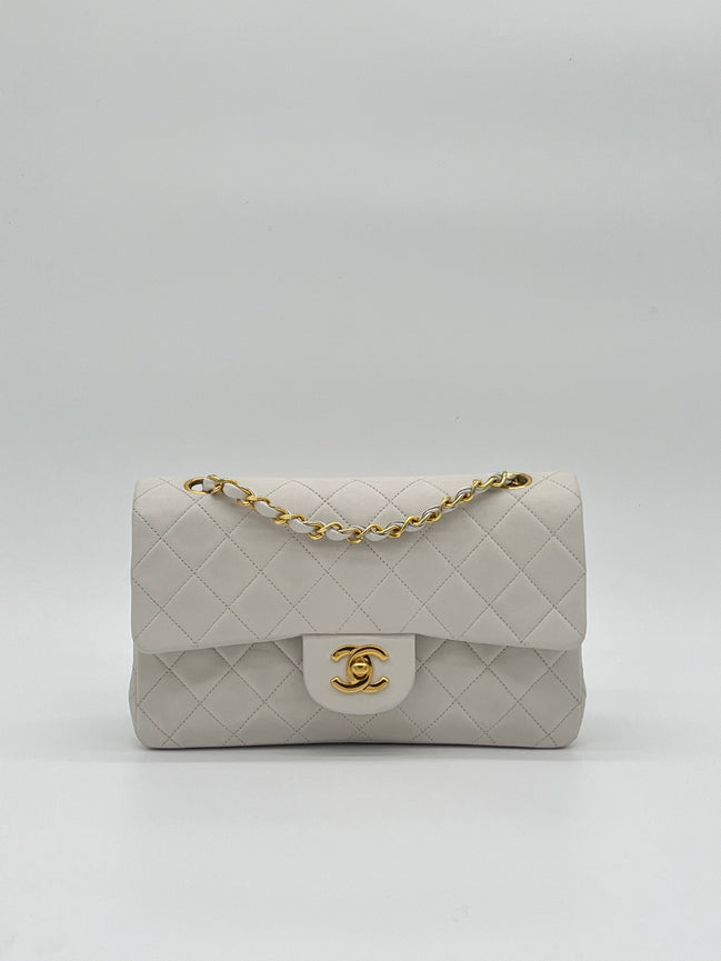 Chanel Medium Double Flap Bag White Lambskin Gold Hardware "Unworn"