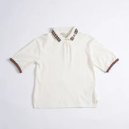 Gucci Tiger Head Web Collar White Cotton Polo Shirt (Pre-Loved)