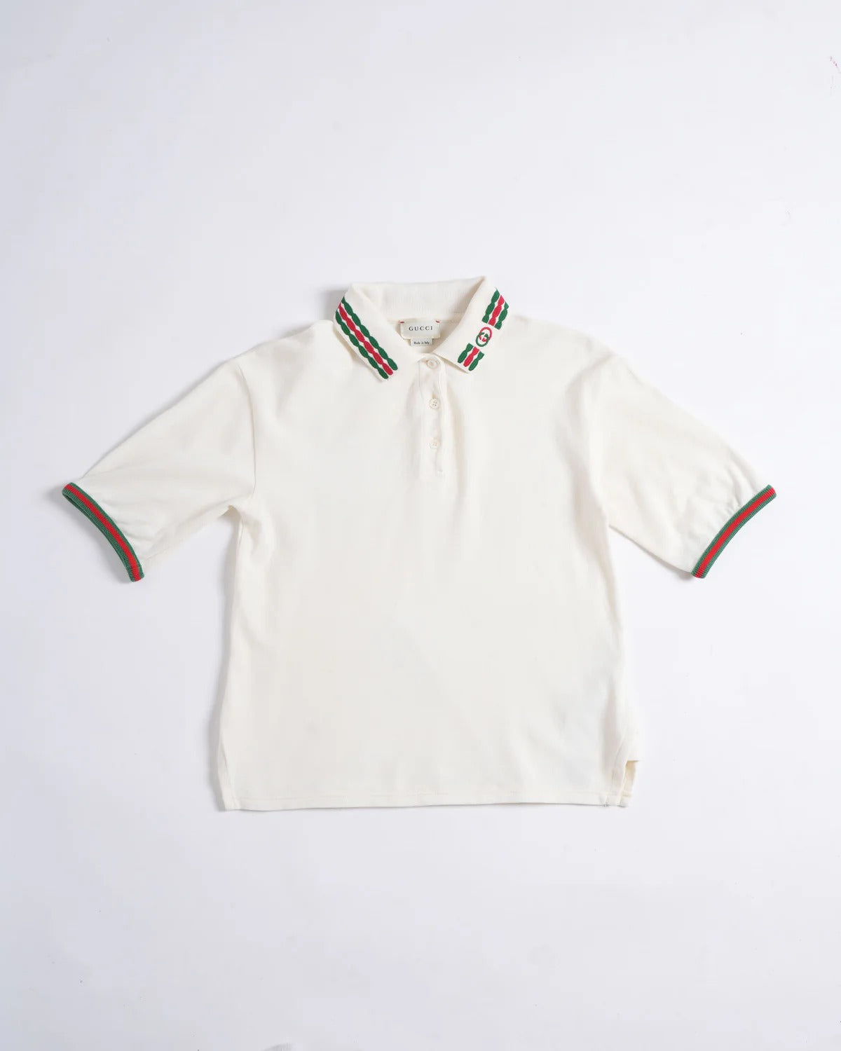 Gucci Tiger Head Web Collar White Cotton Polo Shirt (Pre-Loved)