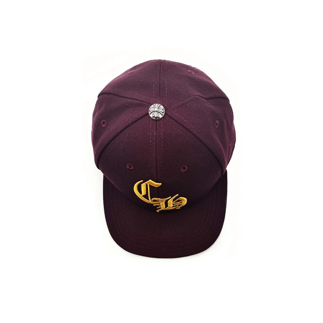 Chrome Hearts Burgundy & Gold CH Logo Hat 