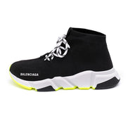 Balenciaga Black and Neon Yellow Speed Lace-Up Trainers 