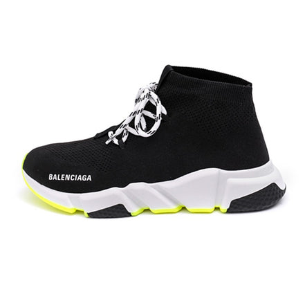 Balenciaga Black and Neon Yellow Speed Lace-Up Trainers "Unworn"