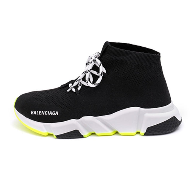 Balenciaga Black and Neon Yellow Speed Lace-Up Trainers "Unworn"