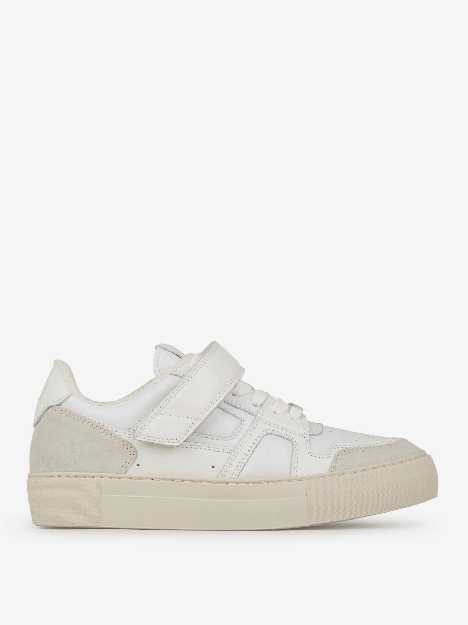 AMI Paris White Leather & Suede Velcro Low-Top Sneakers 