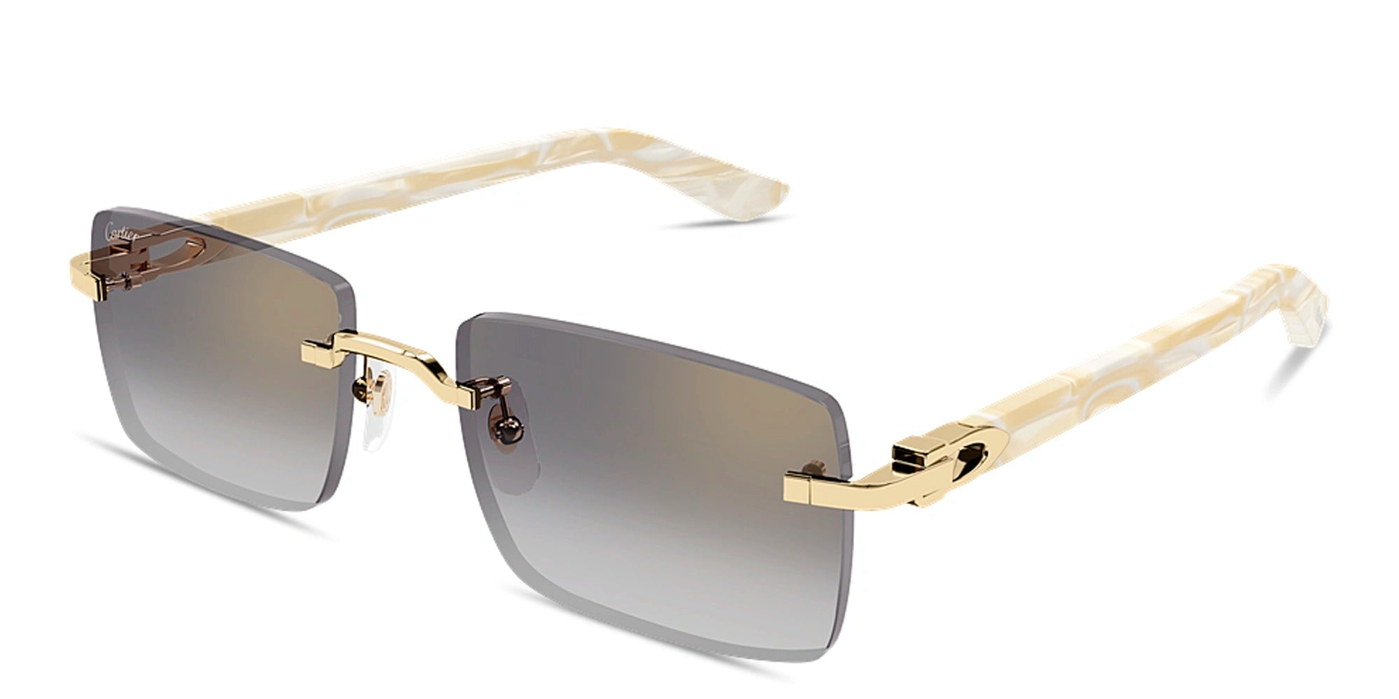 Cartier White Marbled Acetate Rimless Sunglasses 