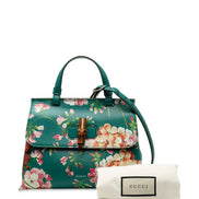 Gucci Green Floral Print Bamboo Top Handle Bag (Pre-Loved)