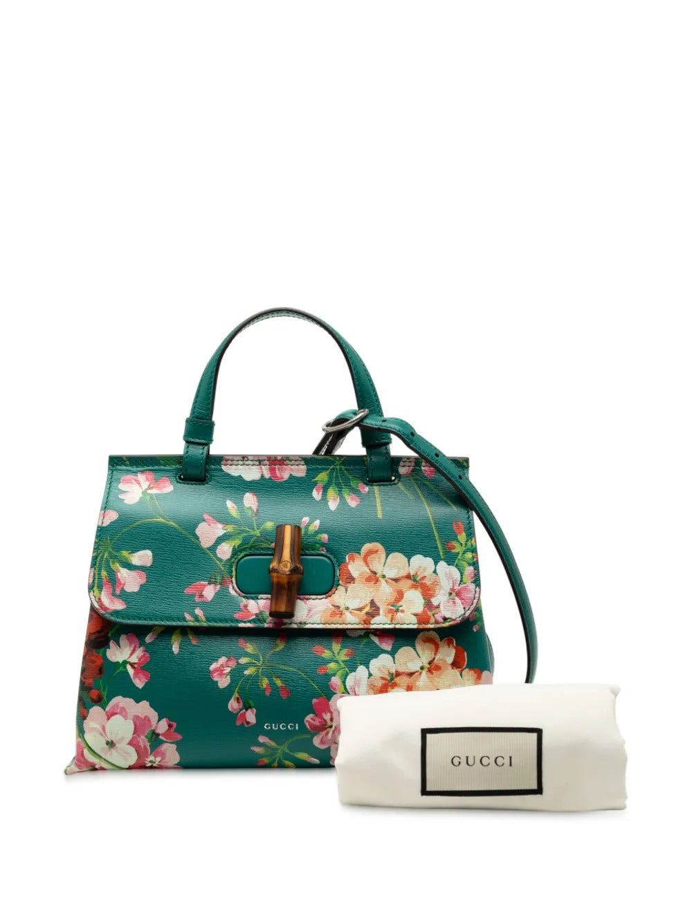 Gucci Green Floral Print Bamboo Top Handle Bag (Pre-Loved)