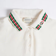Gucci Tiger Head Web Collar White Cotton Polo Shirt (Pre-Loved)