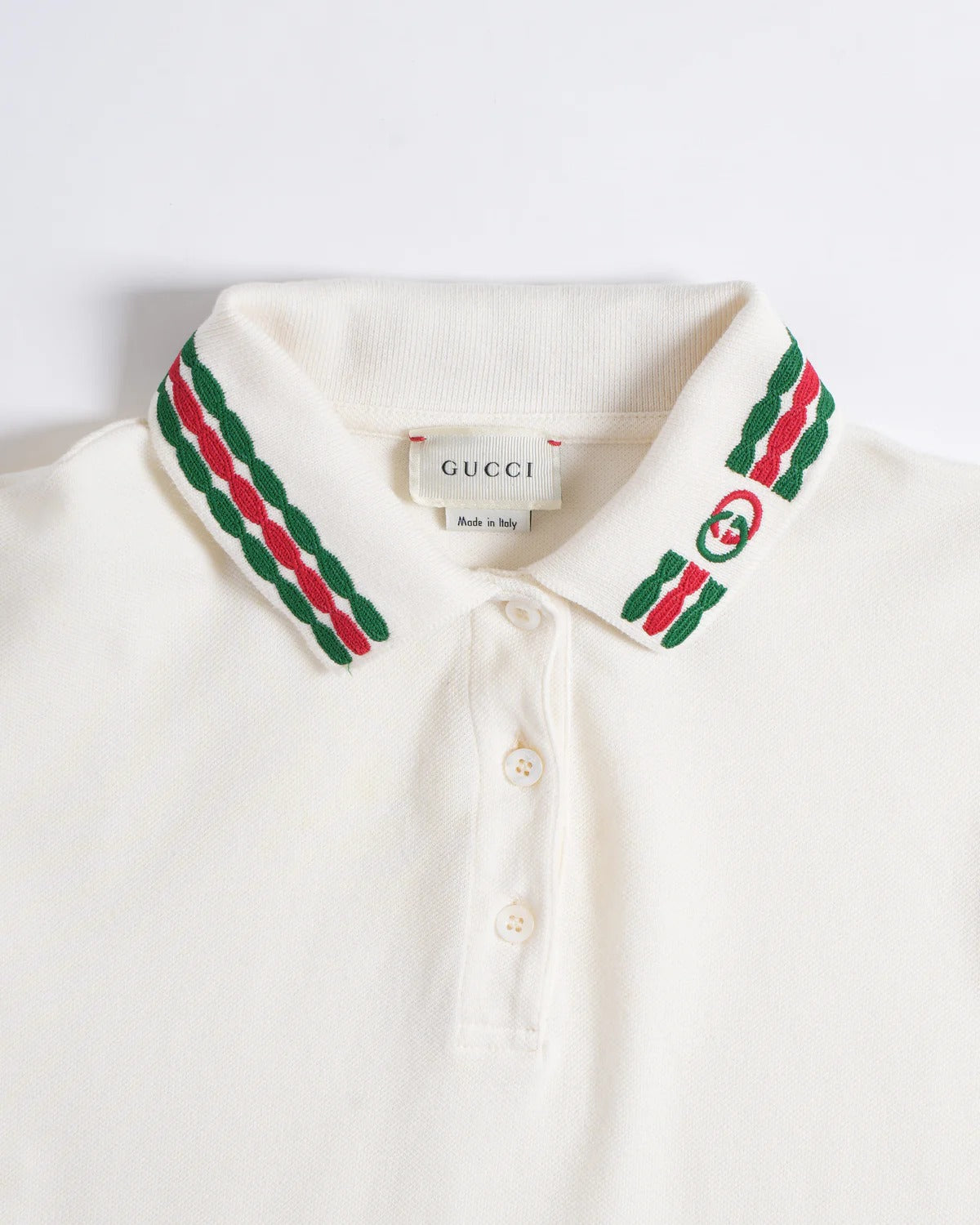 Gucci Tiger Head Web Collar White Cotton Polo Shirt (Pre-Loved)
