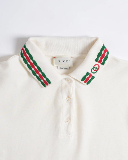 Gucci Tiger Head Web Collar White Cotton Polo Shirt (Pre-Loved)