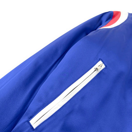 Amiri Blue Satin & Leather Trim Varsity Bomber Jacket "Unworn"