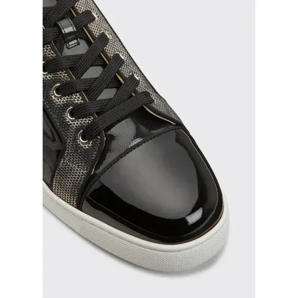 Christian Louboutin Black Patent & Silver Strass Louis Junior Sneakers (Pre-Loved)
