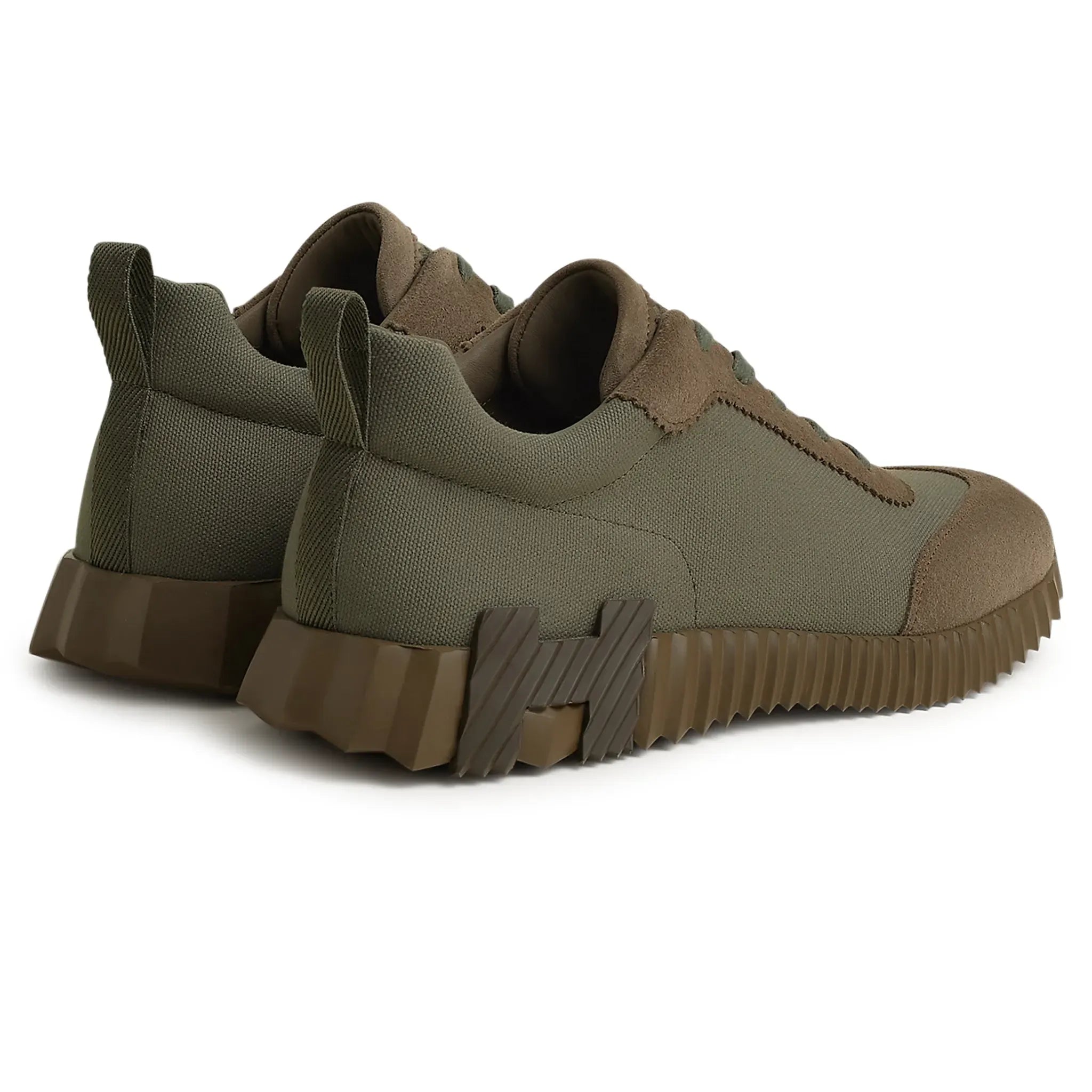 Hermès Bouncing Khaki Green Suede and Nylon Sneakers 