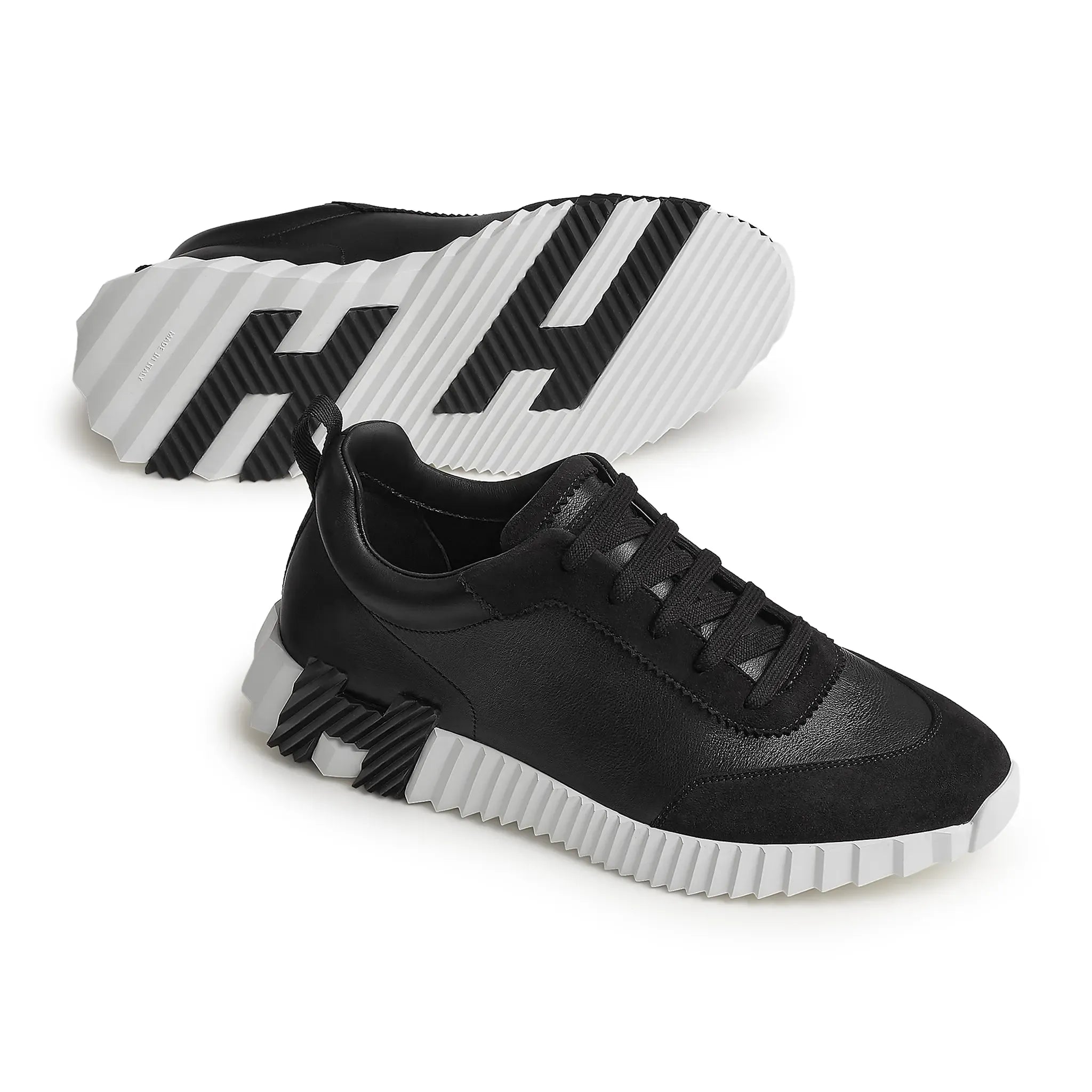 Hermes Bouncing Black Leather Sneakers 