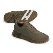 Hermès Bouncing Khaki Green Suede and Nylon Sneakers 