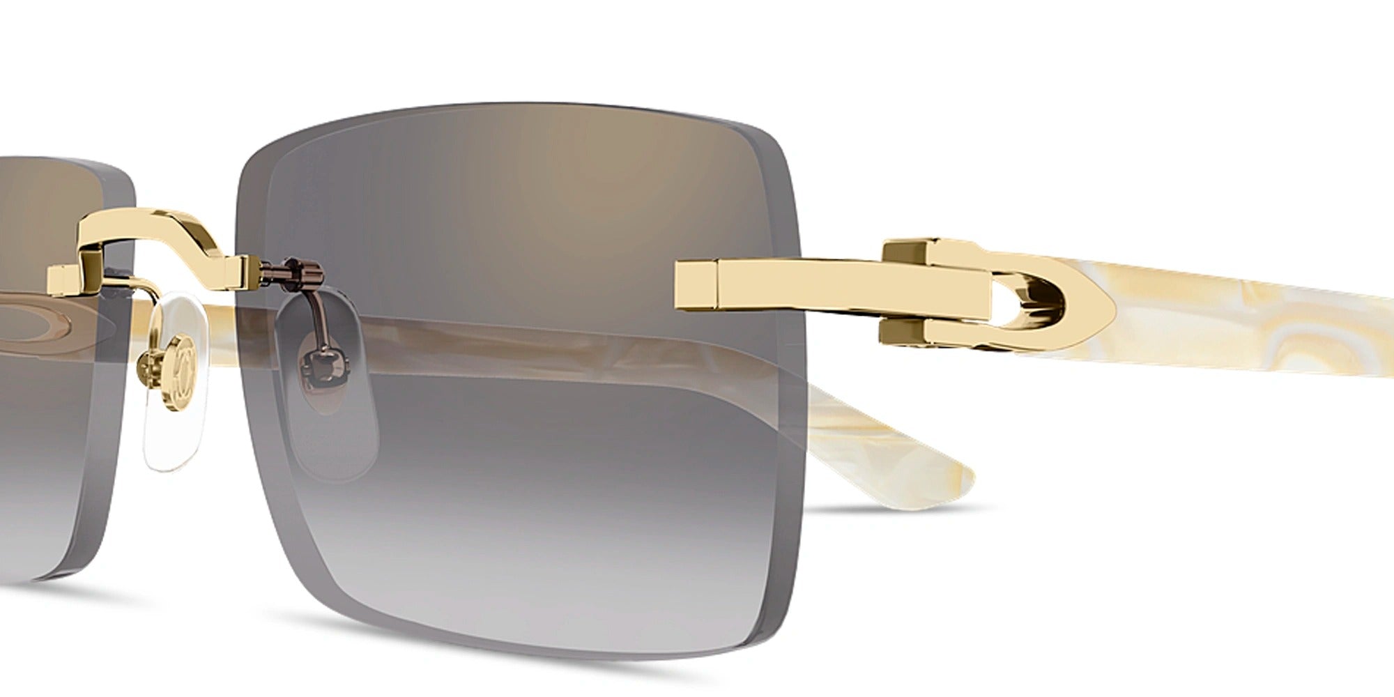 Cartier White Marbled Acetate Rimless Sunglasses 