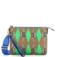 Gucci Geometric G Print Portfolio Pouch Beige/Ebony/Green (Pre-Loved)