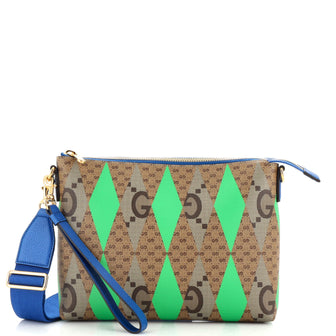 Gucci Geometric G Print Portfolio Pouch Beige/Ebony/Green (Pre-Loved)