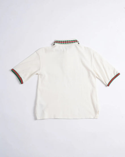 Gucci Tiger Head Web Collar White Cotton Polo Shirt (Pre-Loved)