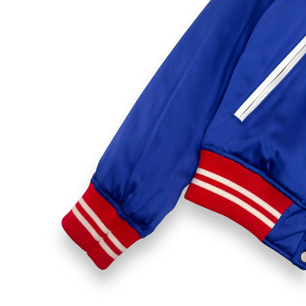 Amiri Blue Satin & Leather Trim Varsity Bomber Jacket "Unworn"