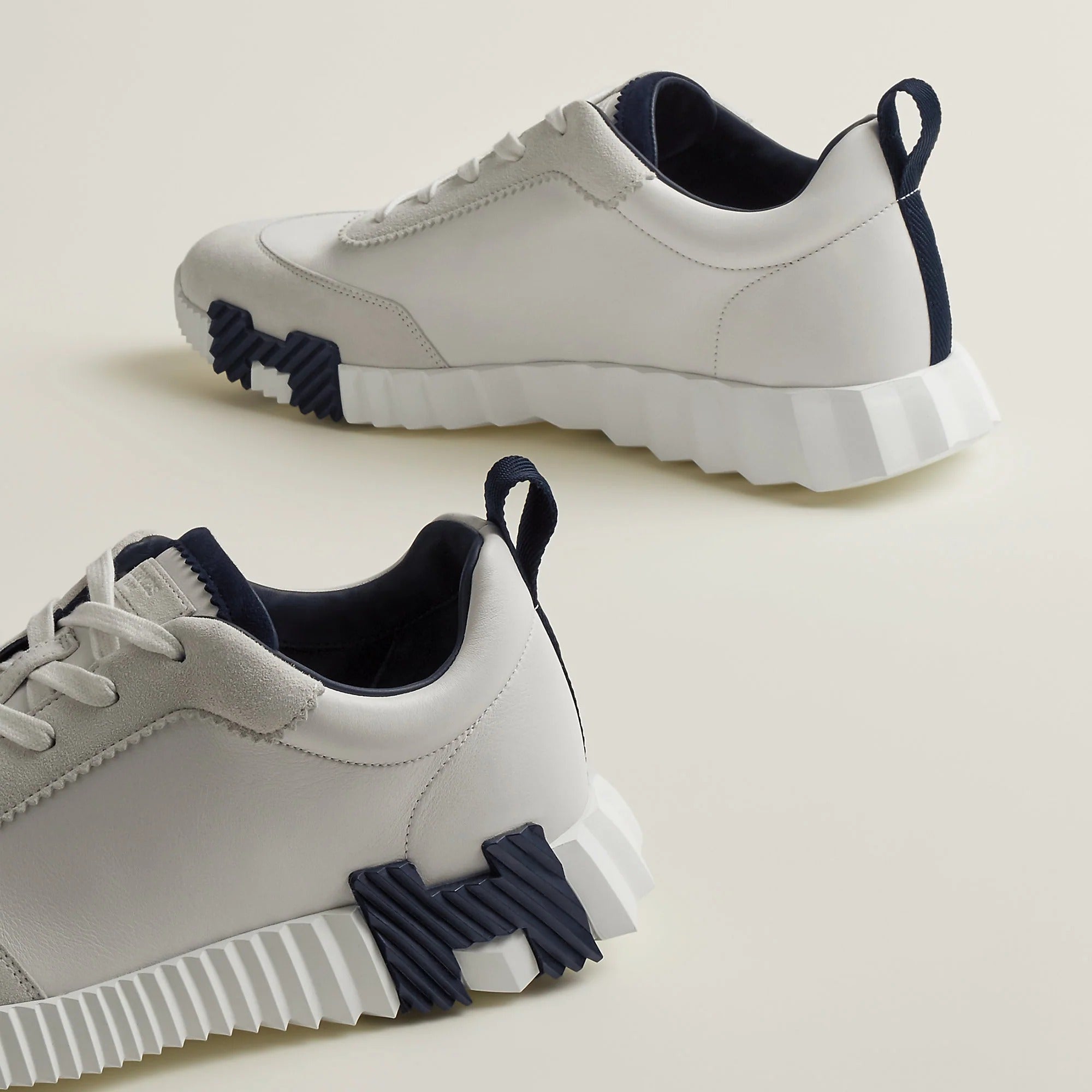 Hermès Bouncing White and Navy Sneakers 