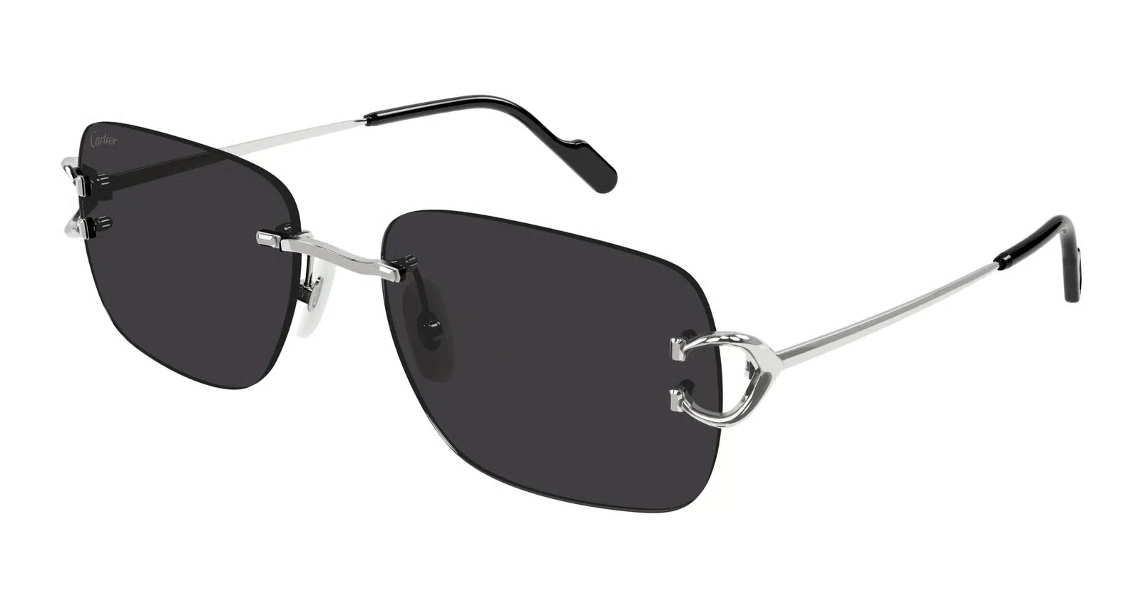 Cartier CT0330S 001 Big C Rimless Sunglasses Silver & Black 