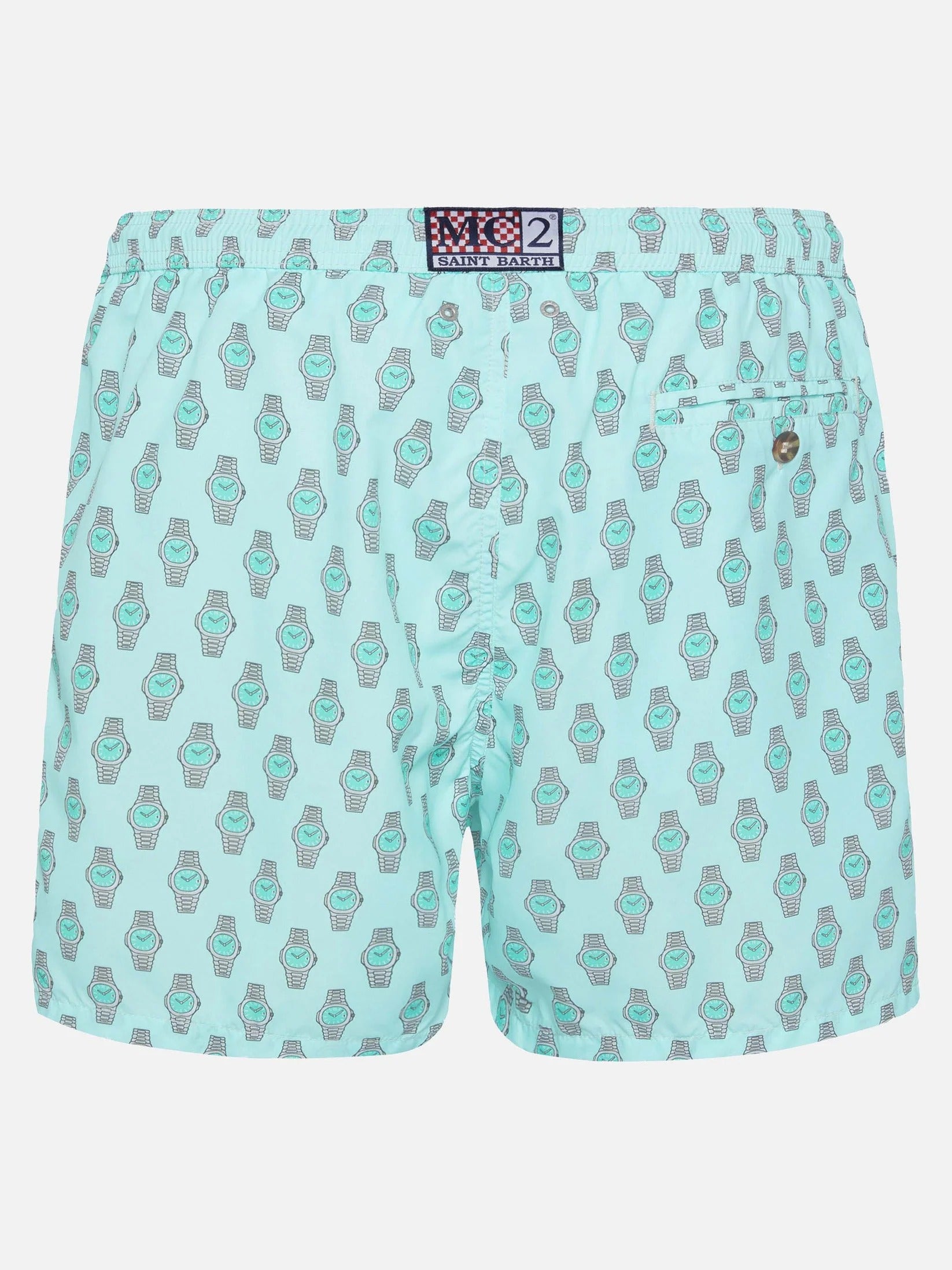 MC2 Saint Barth Light Blue Watch Print Swim Shorts 