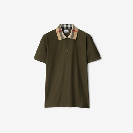 Burberry Check Collar Polo Shirt Dark Olive  (Pre-Loved)