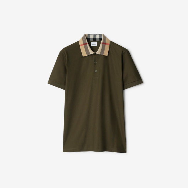 Burberry Check Collar Polo Shirt Dark Olive  (Pre-Loved)