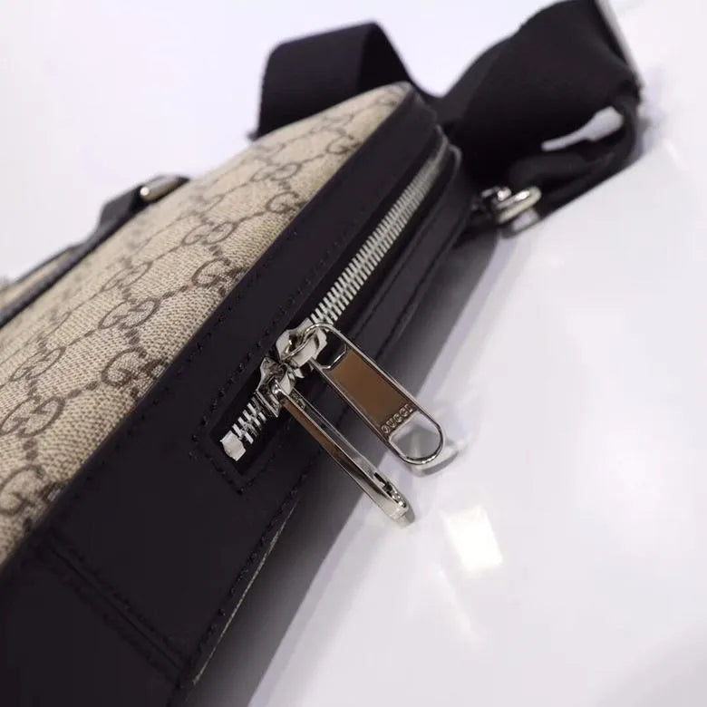 Gucci GG Supreme Black Leather Trim Slim Briefcase (Pre-Loved