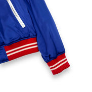 Amiri Blue Satin & Leather Trim Varsity Bomber Jacket 