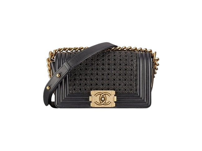 Chanel CC Small Boy Bag Black Woven Leather "Unworn"