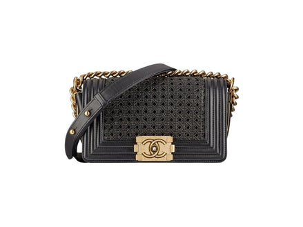 Chanel CC Small Boy Bag Black Woven Leather "Unworn"