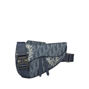 Dior Navy Blue Oblique Jacquard Floral Motif Saddle Bag (Pre-Loved)