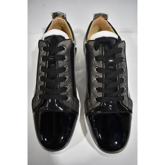 Christian Louboutin Black Patent & Silver Strass Louis Junior Sneakers (Pre-Loved)
