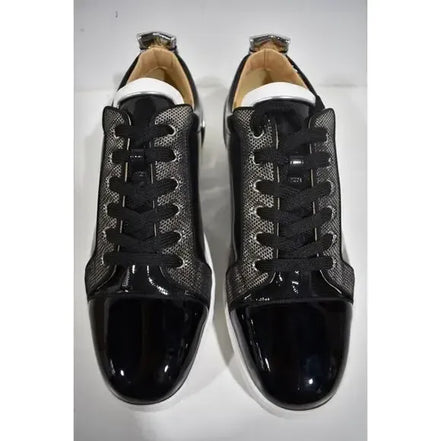 Christian Louboutin Black Patent & Silver Strass Louis Junior Sneakers (Pre-Loved)