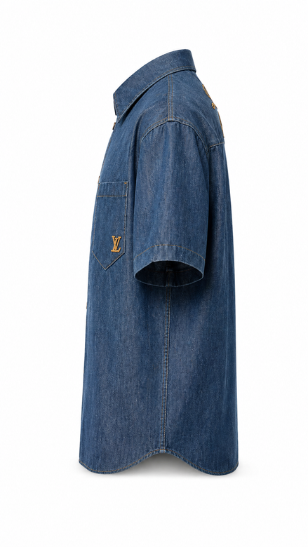 Louis Vuitton Indigo Short-Sleeved Cotton Chambray Shirt "Unworn"